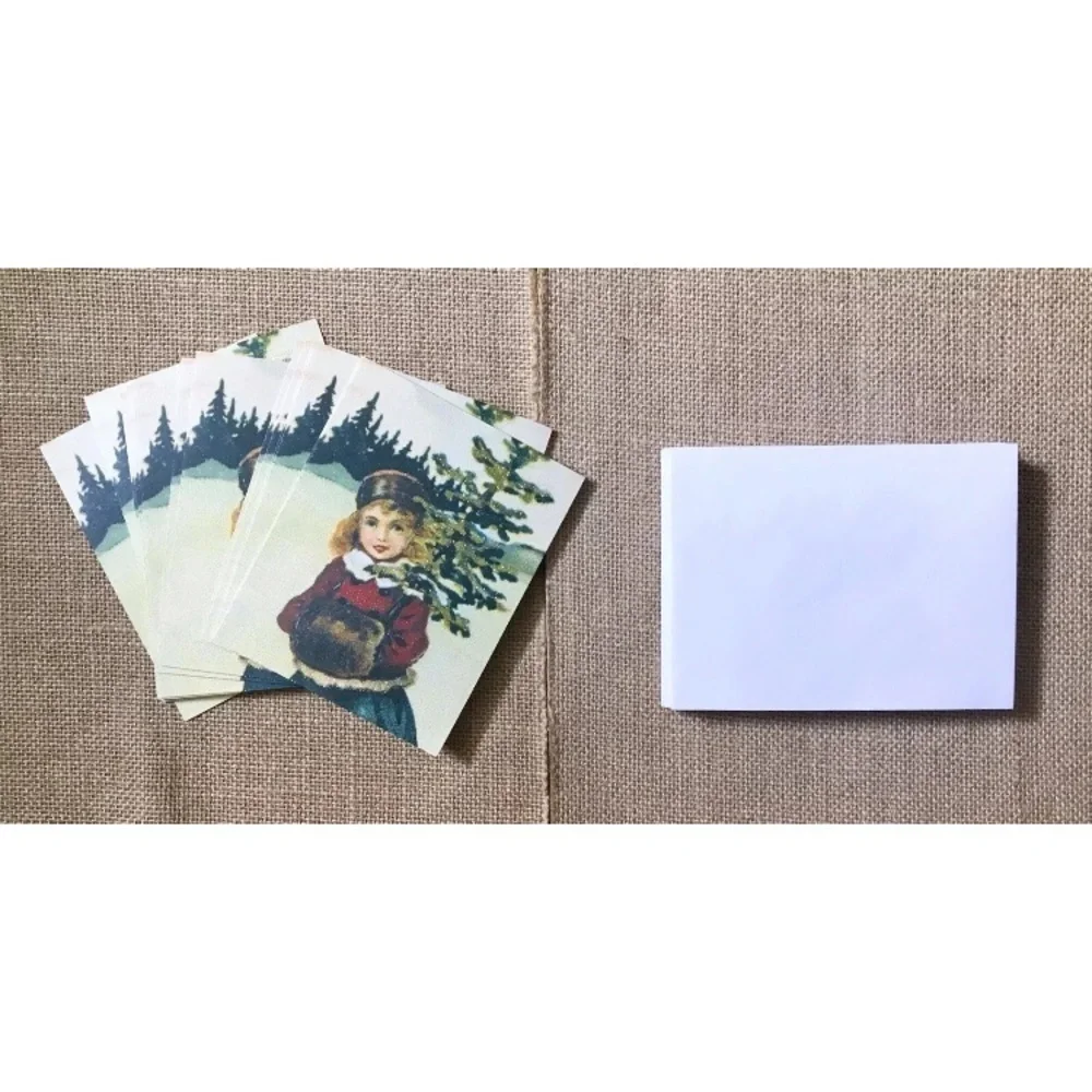 PMG Christmas Cards Girl Carrying Pine Tree Retro Nostalgia Core Traditional